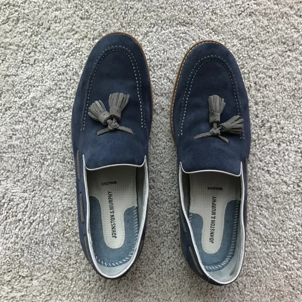 Johnston & Murphy Men's Blue Suede Ellington Tassel Tuxedo Loafers Size 12
